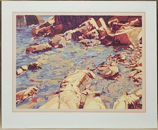 Carl E. Schwartz (American, 1935-), "Rocks I," serigraph, edition 42/150, signed lower right and numbered, presented in a brass frame, H.- 23 1/2 in.,