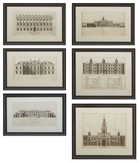 Hendrick Hulsbergh (Dutch, -1729), Six Architectural Prints, consisting of: Lowther Hall in Westmoreland, Invention for the Right Honorable Lord Cadog