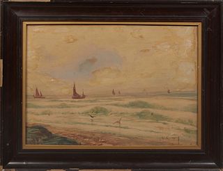 G. Alexander, "Beach Scene," early 20th c., watercolor on paper, signed lower right, presented in a wood frame, H.- 10 3/4 in., W.- 15 3/4 in., Framed