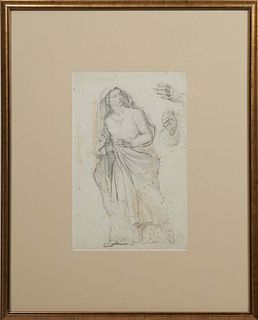 Gustave de Lassalle-Bordes (French, 1815-1886), "Etude Pour une Sainte Femme," graphite on paper, artist name and inventory number "EA8" inscribed in 