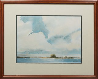 G. Broom, "Marsh Shoreline," 20th c., watercolor on paper, signed lower right, presented in a wood frame, H.- 14 in., W.- 19 in., Framed- H.- 24 1/2 i