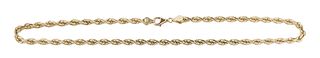 10k Yellow Gold Twisted Rope Necklace, with lobster clasp, L.- 16 1/2 in., Wt.- .9 Troy Oz. Note: this Item is Seized Property Being Sold by Order of 