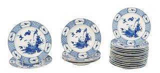 Twenty Pieces of French Limgoes Porcelain Pieces, by Bernaud and Co, c. 1900, in the "Pei-Kiang" pattern, consisting of fourteen salad plates, four so