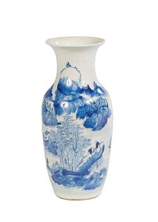 Japanese Arita Imari Porcelain Baluster Vase, 20th c., with landscape decoration, the underside with a four character blue mark, H.- 9 1/4 in., Dia.- 
