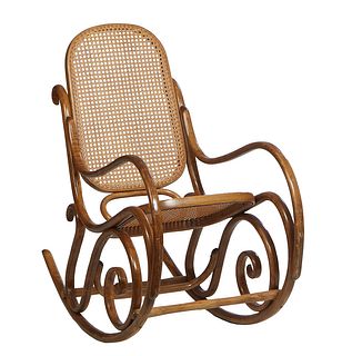 Carved Beech Bentwood Rocker, 20th c., with a carved back and seat, H.- 39 1/2 in., W.- 20 in., D.- 40 in.