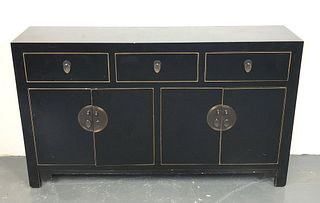 Asian Style Black Lacquered Side Cabinet