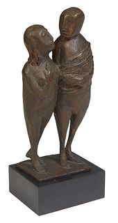 Clivia Calder Morrison (1909-2010), "A Standing Couple," 20th c., patinated bronze, 5/200, signed on the rear top of the integral base, mounted on a r
