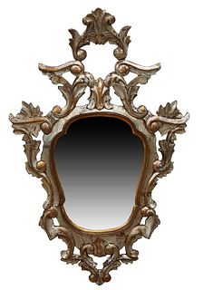 Louis XVI Style Silver Gilt Overmantel Mirror, late 19th c., the later gilded finish by Cristina Fiorenza, with a pierced leaf carved crest over a sha