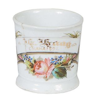Porcelain Mug, 1892, from B. J. Undeland, Omaha, for Julianne Haag (New Orleans, 1852-1926), the wife of John H. Keller, with hand painted floral and 