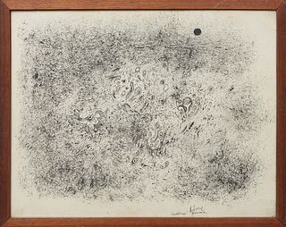 Noel Rockmore (1928-1995, New Orleans), "Seaweed Garden," 20th c., ink on paper, titled lower right, with an E.L. Borenstein Collection label en verso