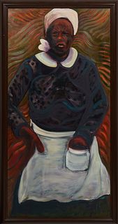 B. Smith, (New Orleans), "Portrait of a Nanny," 20th c., oil on board, signed lower right, with a photograph possibly of sitter at a younger age with 