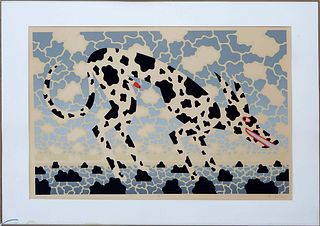 Robert Gordy (Louisiana, 1933-1986), "Landscape with Spotted Dog #1," 20th c., serigraph on paper, editioned 4/75 in pencil lower left, signed in penc