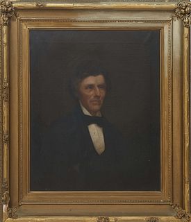 American School, "Portrait of a Gentleman," c. 1860, oil on canvas, unsigned, presented in a gilt frame, H.- 27 1/2 in., W.- 23 in., Framed H.- 38 1/4