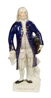 Staffordshire Style Figure of Ben Franklin, 19th c., together with a packet of color separation plates of the statue from the Colorplate Engraving Com