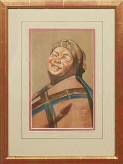 J. Ostrowski, "Hutsulka Portrait," 1926, watercolor on paper, signed and dated "8.II.1926" lower right, presented in double mat and gilt frame, H.- 9 