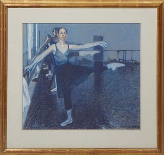 Pauline M. Howard (American/Texas, 20th/21st c.), "Ballerina," pastel on paper, signed lower right, presented in a gilt wooden frame, H.- 21 1/4 in., 