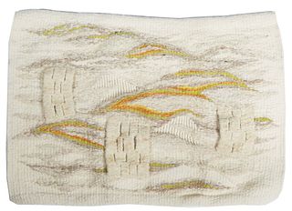 A. Mitchell, "Spring Snow #13, wool weaving wall hanging, H.- 29 in., W.- 40 in. Provenance: Property deaccessioned from the private collection of Fre