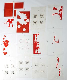 George Rodrigue (Louisiana, 1944-2013), "Beat My Drum," original screen print negatives, thirteen individual sheets of color, H.- 38 1/4 in., W.- 24 3
