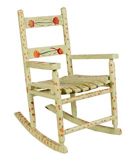 Mose Ernest Tolliver (Alabama, 1920/25-2006), Childs Rocking Chair, painted with house paint, signed in seat, H.- 24 1/4 in., W.- 16 1/4 in., D.- 20 1