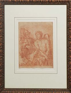 Old Master Style, "Christ Crowned with Thorns," sanguine drawing on paper, unsigned, presented in a wood frame, H.- 10 3/4 in., W.- 9 5/8 in., Framed 