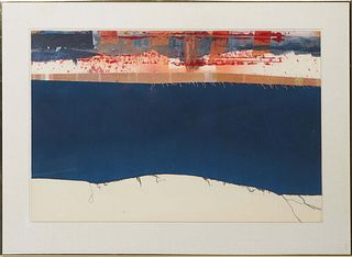 Wayne Amedee (Louisiana, 1946-), "Untitled," 1976, mixed media collage on paper, signed and dated "1976" in pencil upper right, presented in a brass f