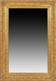 Aesthetic Style Gilt and Gesso Overmantel Mirror, 20th c., the relief floral and scrolled leaf decorated frame around a rectangular mirror plate, H.- 