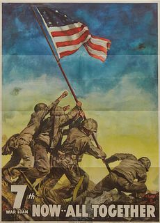 "7th War Loan, Now All Together," Official U.S. Treasury Poster Image, U.S. Marines at Iwo Jima, painting by C. C. Beall from Associated Press Photo b