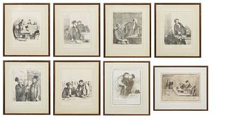 Honore Daumier (French, 1808-1879), "The Courtroom," collection of 8 lithographs, including: two 19th c. prints, "Les Beaux Jours de la Vie, Un Triomp