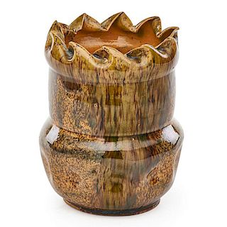 GEORGE OHR Large vase w/ ruffled rim