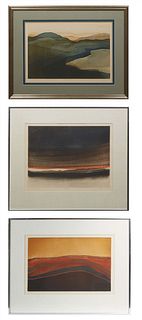 Three Colored Lithographs by Weiss, "Beyond the Shore," c. 1977, colored lithograph, Artist Proof, signed and dated lower right, presented in a silver