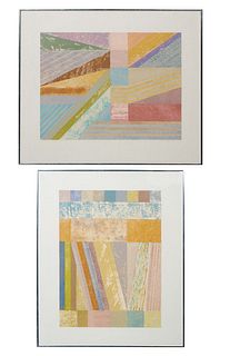 Joyce (Blumberg) Kozloff (New York, 1942- ), Pair of Abstracts, 20th c., prints, unsigned, each presented in matching linen mat and chrome frame, H.- 