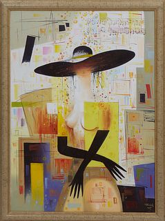 Gocha Zirakishvili (Tbilisi), "Abstract Nude Woman with Hat," 2007, oil on canvas, signed and dated lower right, signed with note in Georgian en verso