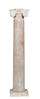New Orleans Painted Cypress Ionic Column, late 19th c., the scrolled capital on a cylindrical support, to a square base with shaved top corners, with 