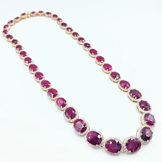 72.34ctw Burmese Ruby & Diamond Riviere Necklace with GIA Report