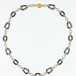Exquisite Diamond, Ceramic & 18K Gold Link Necklace