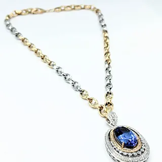 Tanzanite, Diamond & Two Tone 14K Gold Pendant Necklace