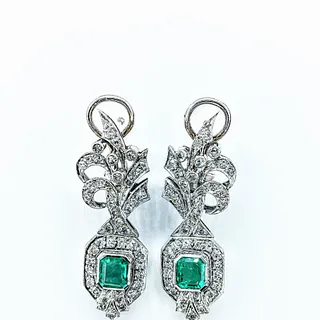 Glamorous Emerald & Diamond Dangle Earrings