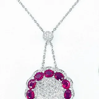 Stunning Ruby & Diamond Necklace - 18K White Gold