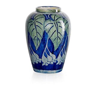 NEWCOMB COLLEGE Early vase w/ tobacco plant