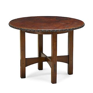 GUSTAV STICKLEY Leather-top lamp table