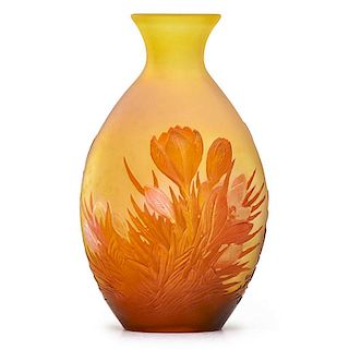 GALLE Mold-blown vase w/ crocuses