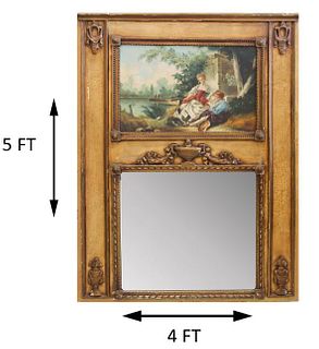 Mid 19th C. French Trumeau Mirror w Oil Painting