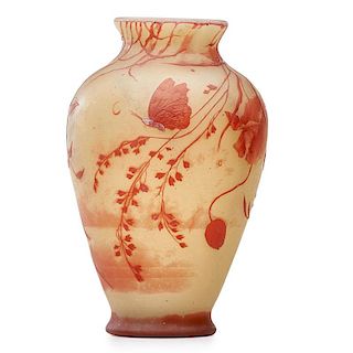 ALPHONSE REYEN Cameo glass vase w/ poppies