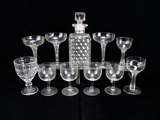 FOSTORIA GLASS DECANTER & ASSORTED GLASSWARE 