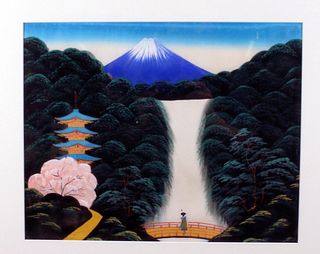 MOUNT FUJI AND WATERFALL PAINTING