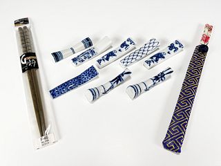 8 JAPANESE BLUE & WHITE PORCELAIN CHOPSTICK RESTS