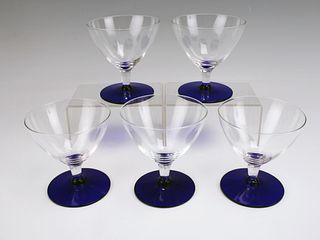 5 CLEAR AND COBALT GLASSES