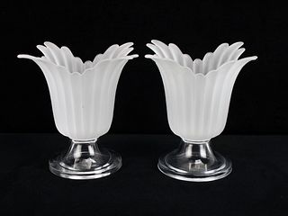 PAIR FROSTED GLASS VOTIVE HOLDERS 