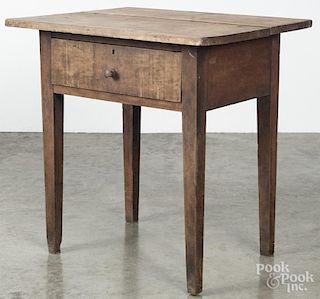 Primitive pine one-drawer work table, 19th c., 30'' h., 30'' w.