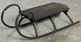 Child's wooden sled, 19th c., with remnants of stenciled snowflake decoration, 29'' l.